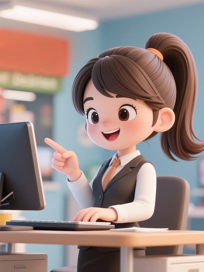 摄图网_602633434_卡通女性在办公室使用电脑展示SAT相关工作（企业商用）.jpg