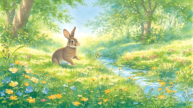 摄图网_604256207_森林草地场景有兔子和小溪（企业商用）.jpg