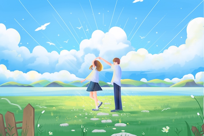 摄图网_402178964_七夕情人节唯美治愈夏天情侣在户外玩耍插画背景（企业商用）.jpg