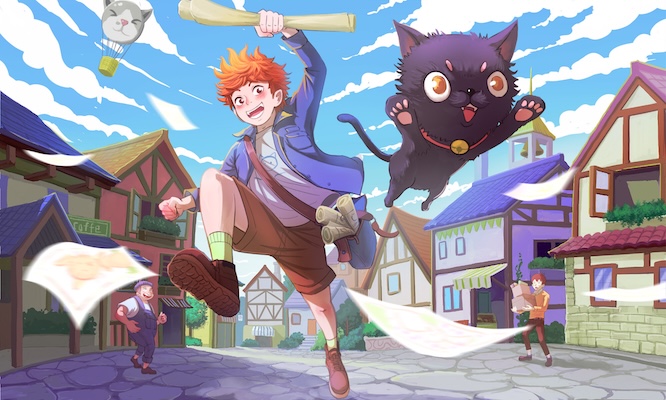 摄图网_401807442_少年和猫咪秋天送报插画（企业商用）.jpg