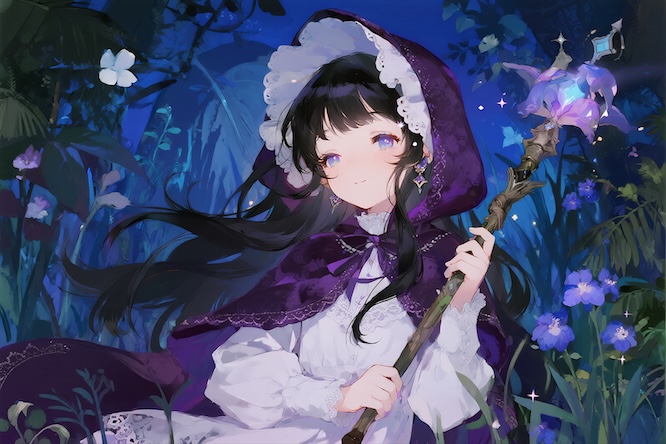 摄图网_603618901_持魔杖女性站在紫色花丛中（企业商用）.jpg