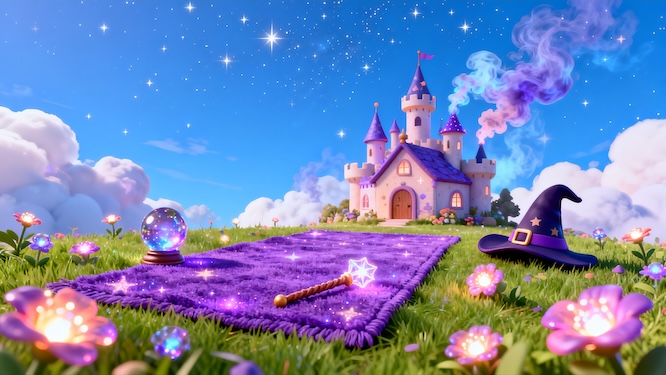 摄图网_604646797_梦幻夜空下的童话魔法城堡场景（企业商用）.jpg