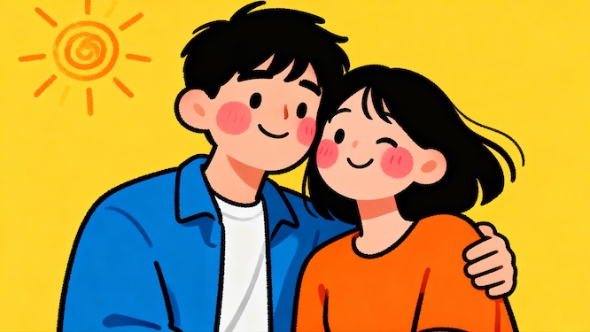 摄图网_604675089_黄色背景下亲密依偎的微笑情侣（企业商用）.jpg