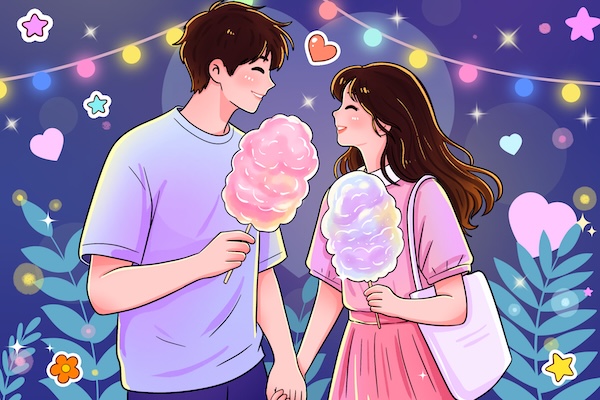 摄图网_701455146_浪漫夜空下牵手对视的年轻情侣插画（企业商用）.jpg
