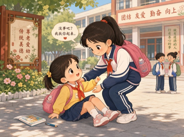 摄图网_701410737_尊老爱幼主题插画小学生友爱互助文明校园宣传展板商用素材（企业商用）.jpg