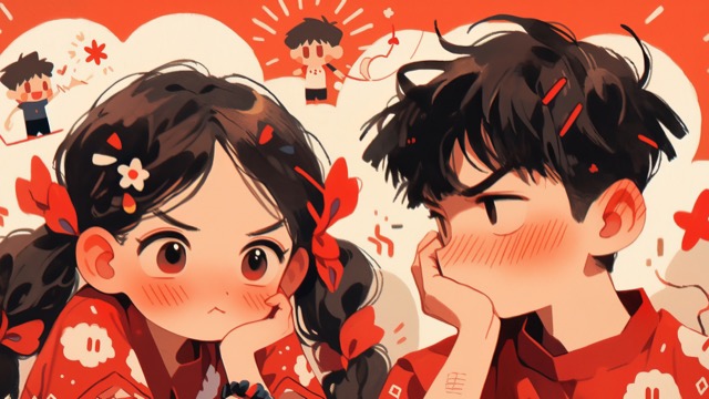 摄图网_402505579_手托腮正在生气的卡通情侣（企业商用）.jpg